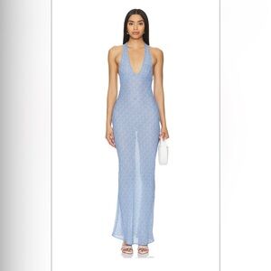 LIONESS semi sheer light blue halter maxi dress
